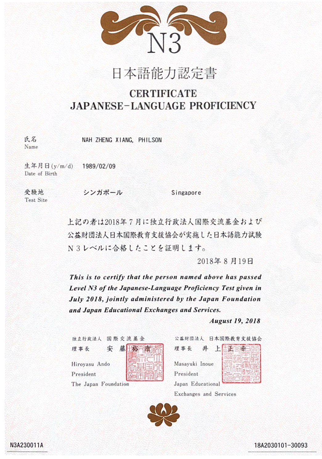 N3 JLPT Certification
